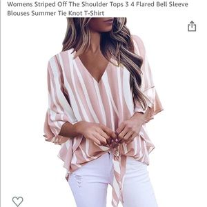 Striped bell sleeve tie knot blouse